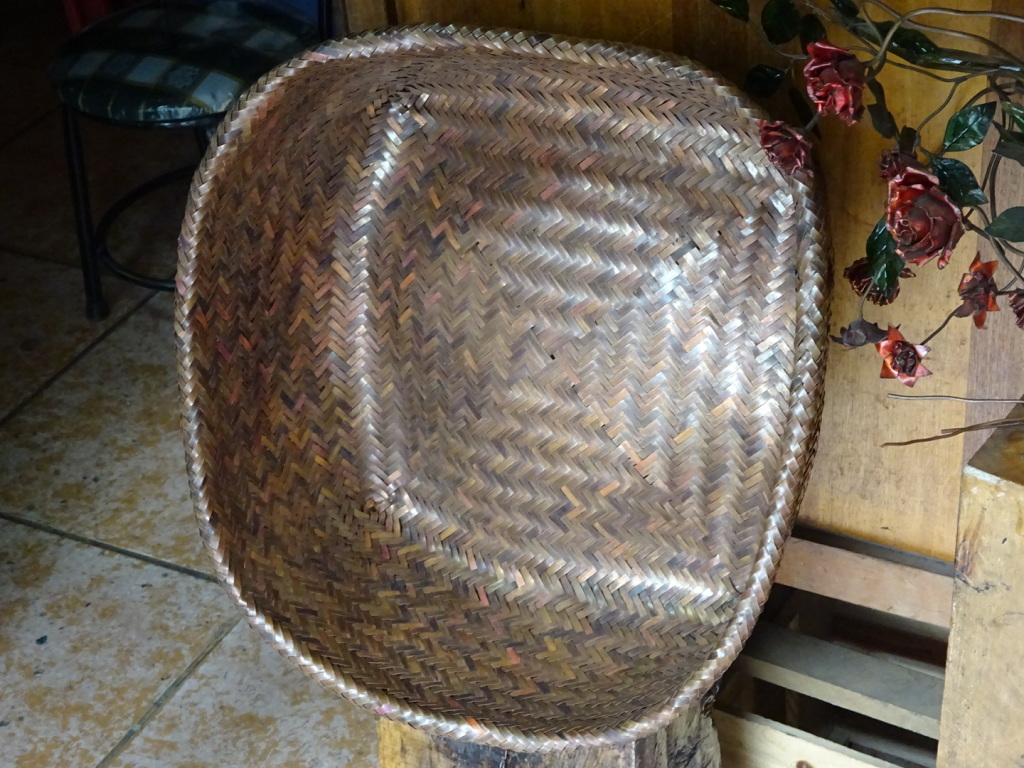 This basket is woven from perfectly flattened and sized recycled copper. (About 12")