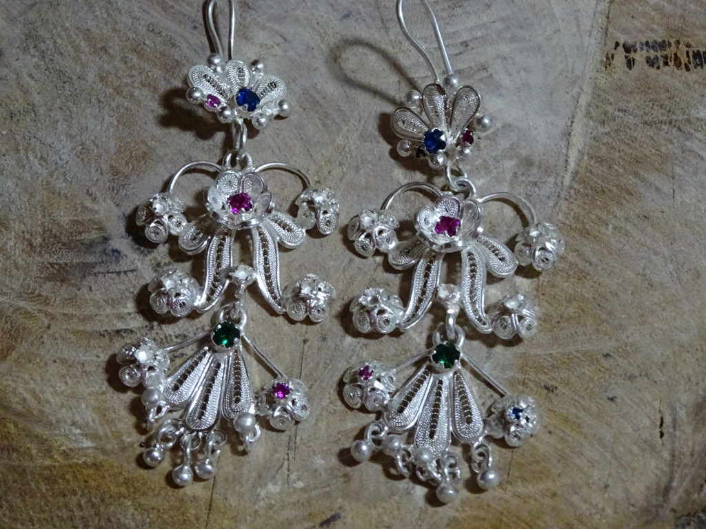 Some of Antonio's filigree earrings made with his own solder and filigree wire!