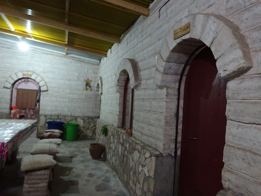 The dining room in the salt hostal that where we stayed. The table, stools, walls, floor - all salt.