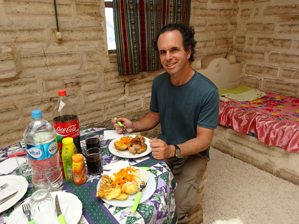 Eating lunch in another salt hostel, at a salt table, on a salt stool. Pretty fun! Lunch was delicious too!