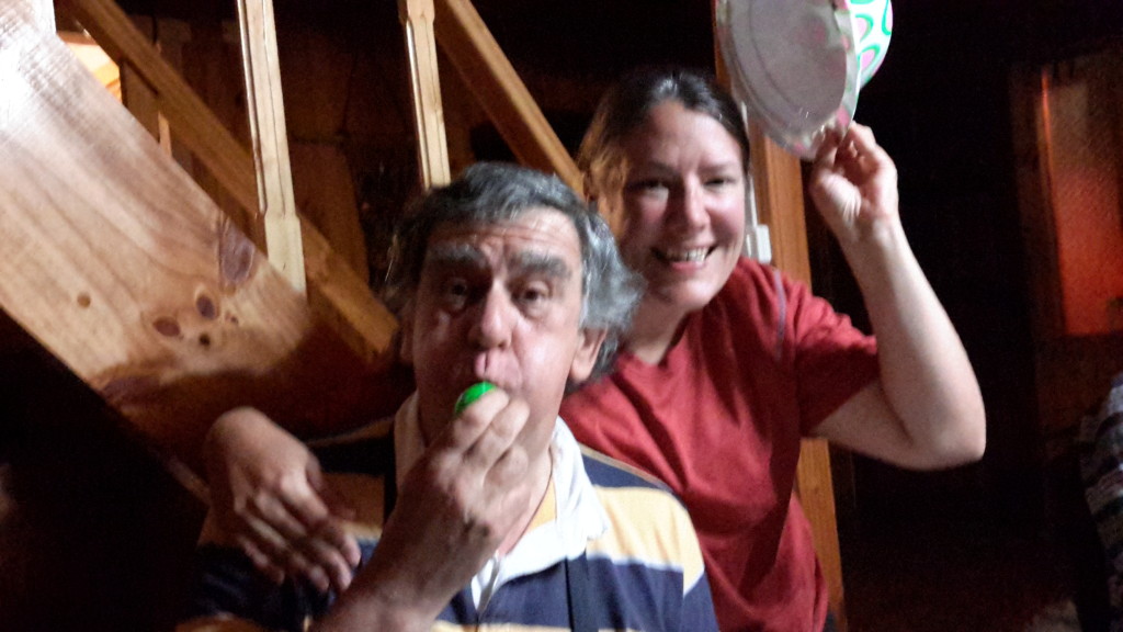 Silly times! Noisemakers and party hats.