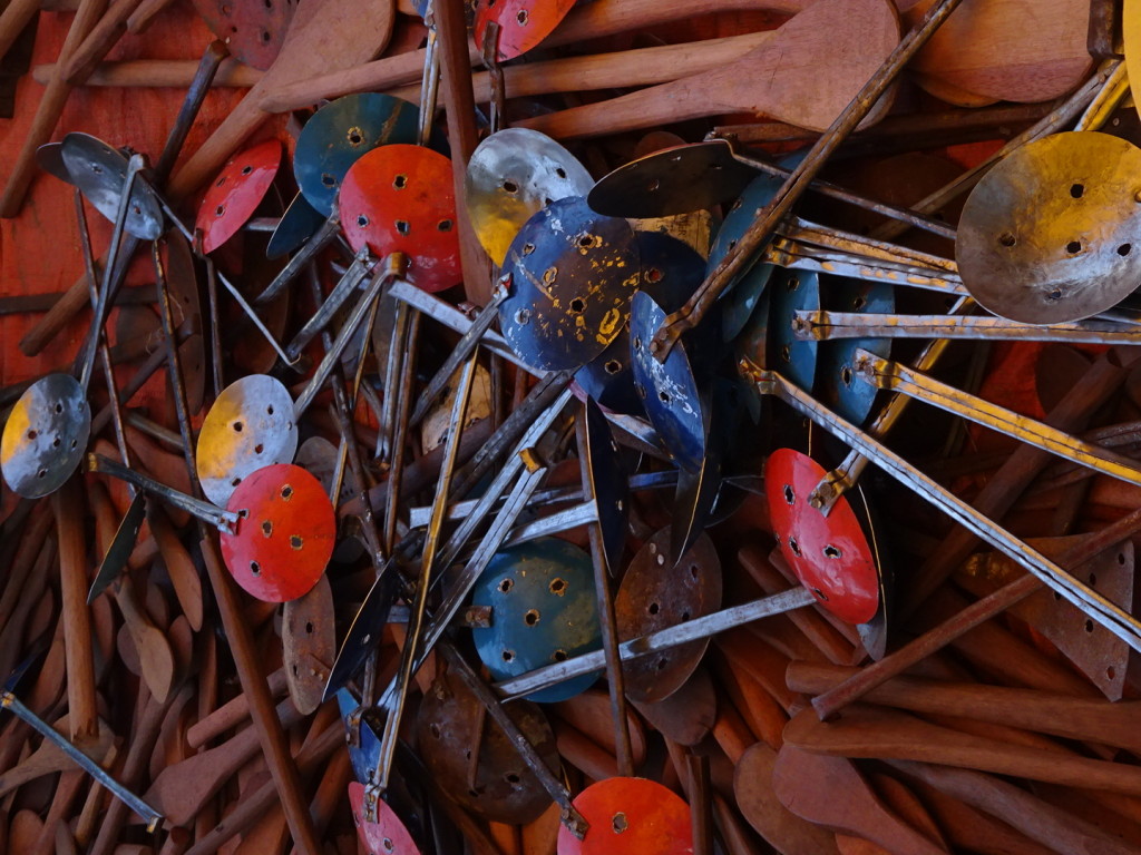 Well, then, maybe you need some kitchen utinsiles. This was a HUGE pile that you can pick through to find the perfect one. The strainers are clearly hand-made, the same way Aaron's ladle was made.