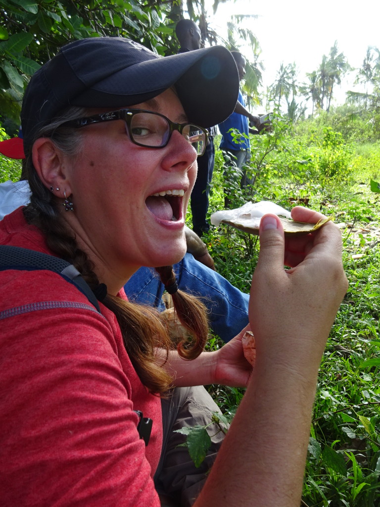 Fresh picked coconut, husked and then cut open. We drank the milk and then using a coconut slice we scooped out the meat. It was ga-oood!