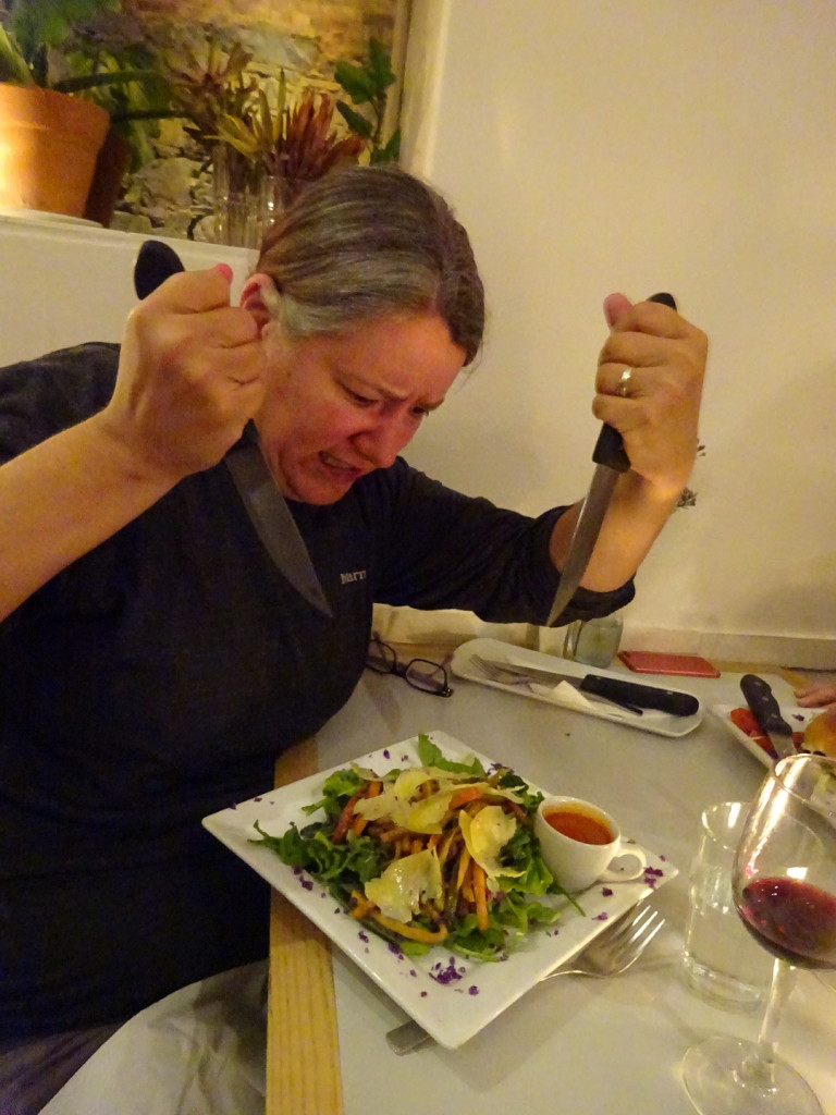 Everything at the Royal Eatery is hardy...apparently including the salads. I Anner's case it came with two (TWO!) steak knives.