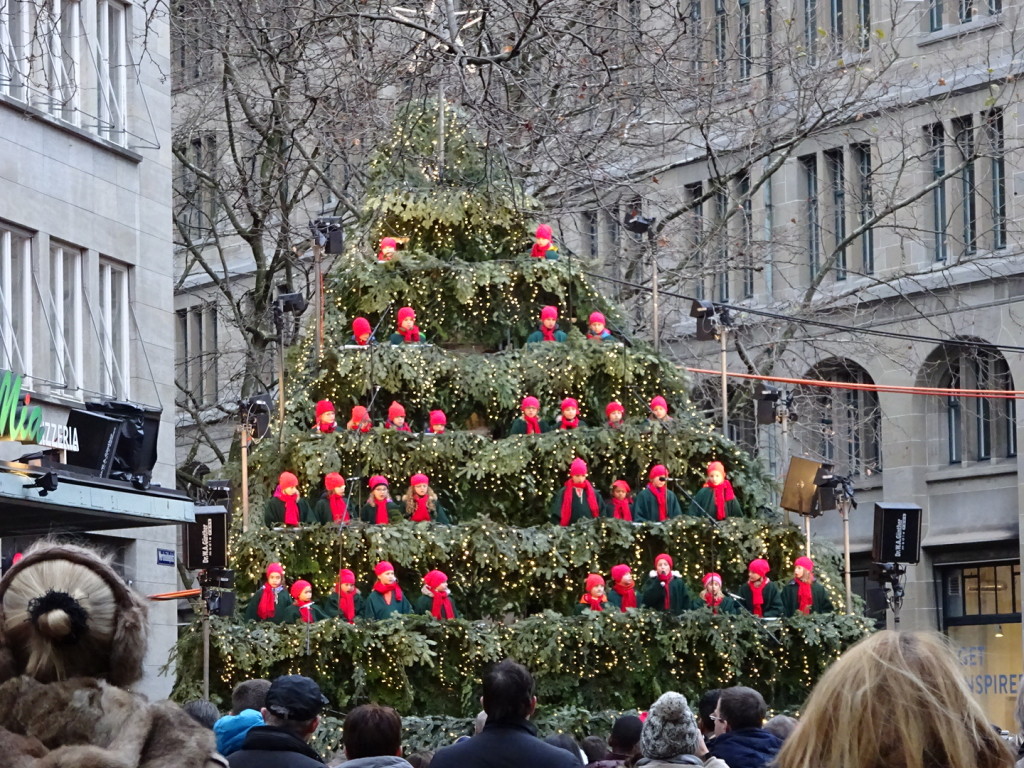 The Living Christmas Tree...throughout the season different groups get up there and carol to the crowds.