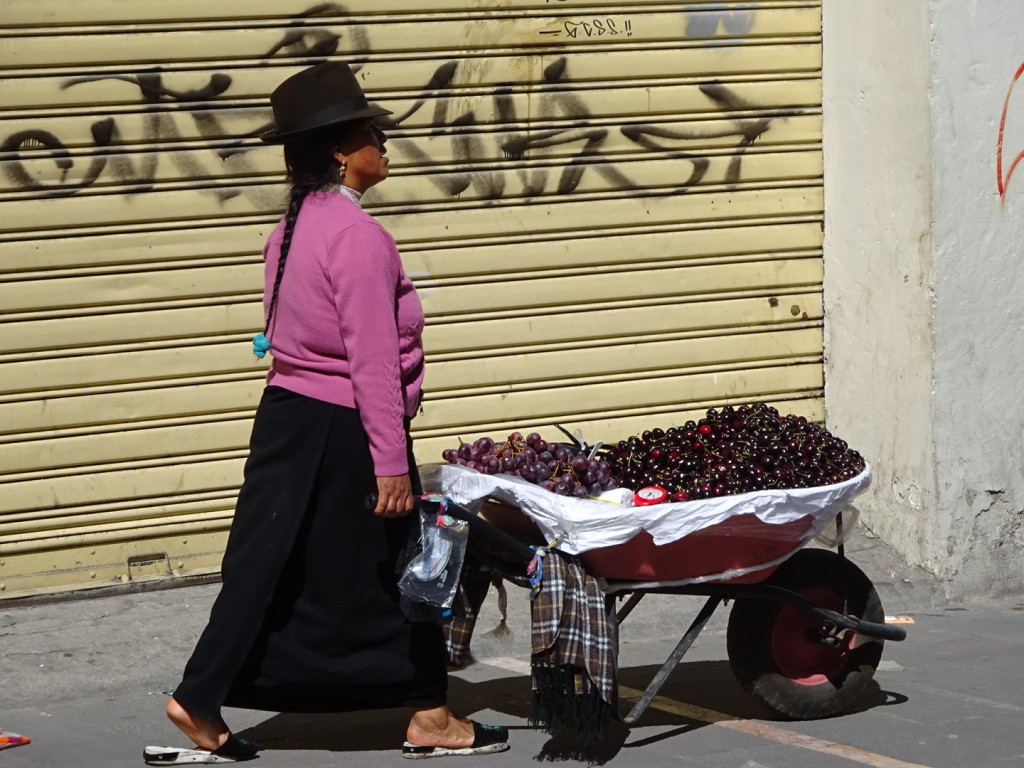 Women selling cherries and strawberries from wheel barrows are pretty common downtown.