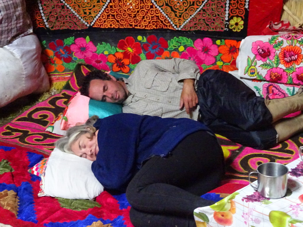 Aaron and Lisa fall fast asleep in the ger.