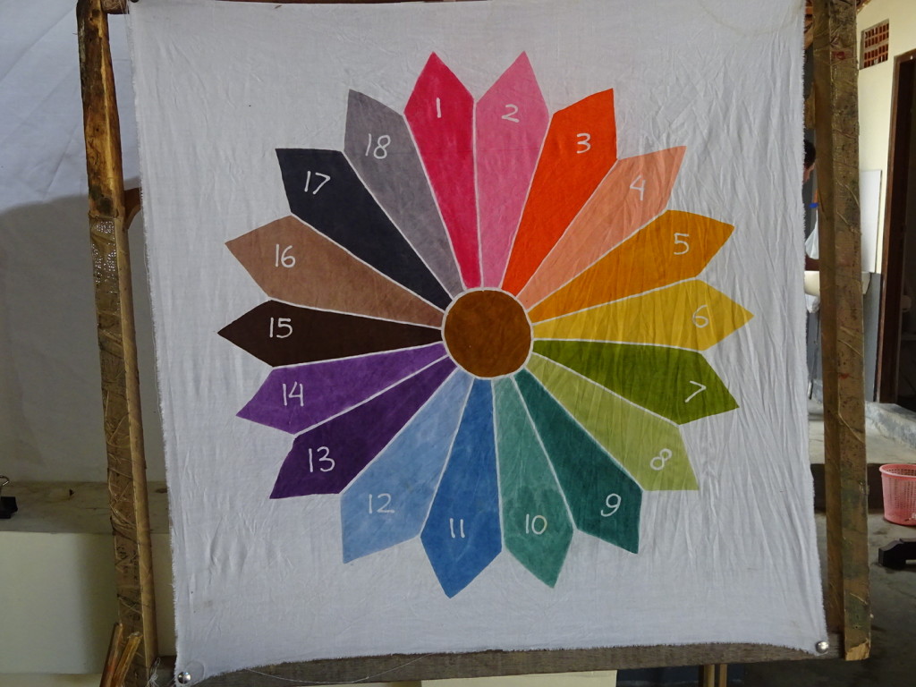 Happily they had made a paint wheel as many of the colors were VERY different on the brush vs. in the finished batik.